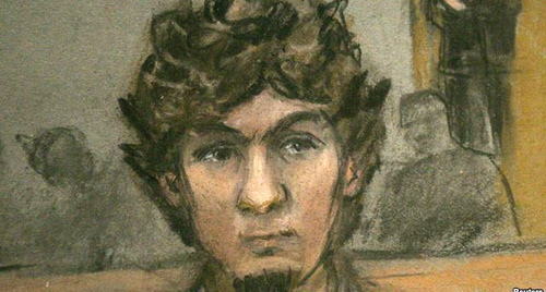 Dzhokhar Tsarnaev. Drawing by court reporter. Photo: http://www.svoboda.org/content/article/27019460.html