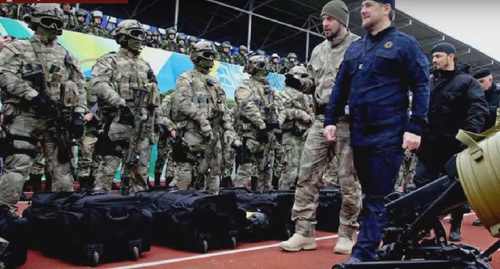 Ramzan Kadyrov in the sub-unit of the Chechen spetsnaz (special troops). Screenshot of a story shown on TV Channel "Russia-1" Ramzan Kadyrov in the sub-unit of the Chechen spetsnaz (special troops). Screenshot of a story shown on TV Channel "Russia-1"