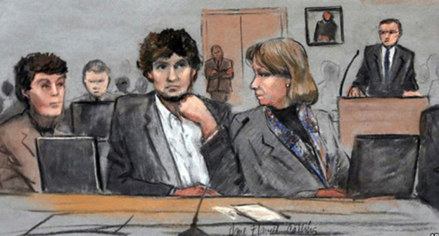 Drawing from the courtroom. Photo: http://www.golos-ameriki.ru/content/boston-court-tzarnaev/2770764.html Drawing from the courtroom. Photo: http://www.golos-ameriki.ru/content/boston-court-tzarnaev/2770764.html