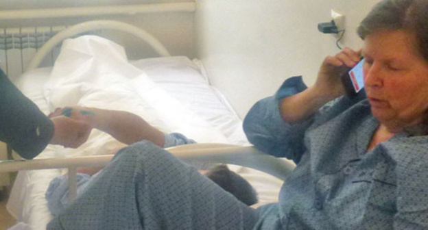 Swedish journalist Maria Persson Löfgren in the hospital. March 10, 2016. Photo courtesy of Djambulat Ozdoev, Ombudsman of Ingushetia Swedish journalist Maria Persson Löfgren in the hospital. March 10, 2016. Photo courtesy of Djambulat Ozdoev, Ombudsman of Ingushetia