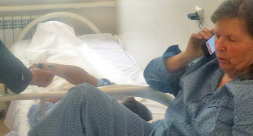 Swedish journalist Maria Persson Löfgren in the hospital. March 10, 2016. Photo courtesy of Djambulat Ozdoev, Ombudsman of Ingushetia Swedish journalist Maria Persson Löfgren in the hospital. March 10, 2016. Photo courtesy of Djambulat Ozdoev, Ombudsman of Ingushetia