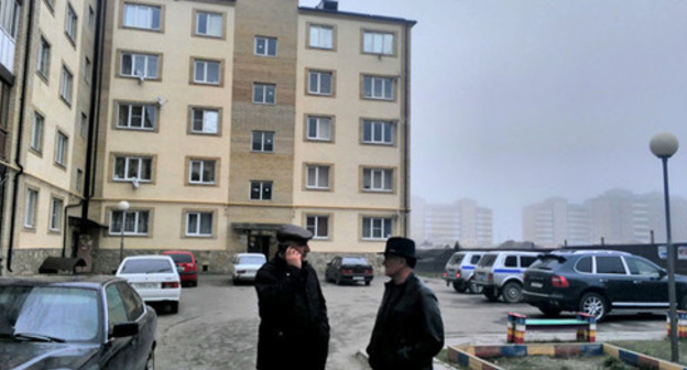 Building where HQ of Joint Mobile Group is situated, Ingushetia, March 10, 2016. Photo provided by Jambulat Ozdoev, Ombudsman in Ingushetia. Building where HQ of Joint Mobile Group is situated, Ingushetia, March 10, 2016. Photo provided by Jambulat Ozdoev, Ombudsman in Ingushetia.