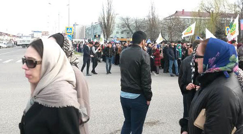 Action in Grozny, dated to the anniversary of annexation of the Crimea by Russia, March 18, 2016. Photo by Nikolai Petrov for the ‘Caucasian Knot’. Action in Grozny, dated to the anniversary of annexation of the Crimea by Russia, March 18, 2016. Photo by Nikolai Petrov for the ‘Caucasian Knot’.