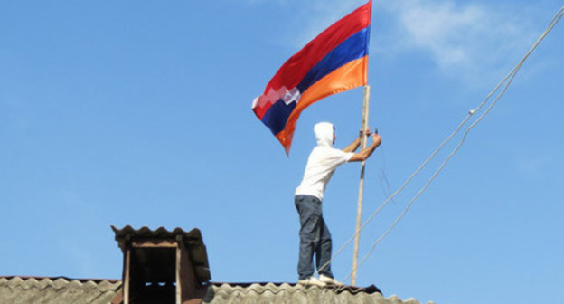 Flag of Nagorny Karabakh. Photo by Alvard Grigoryan for the ‘Caucasian Knot’. Flag of Nagorny Karabakh. Photo by Alvard Grigoryan for the ‘Caucasian Knot’.