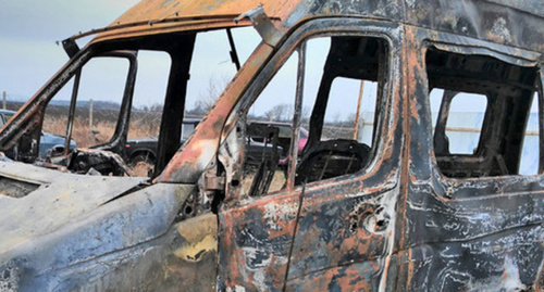 Bashir Pliev's burnt minivan. March 10, 2016. Photo courtesy of Ingush Ombudsman Djambulat Ozdoev Bashir Pliev's burnt minivan. March 10, 2016. Photo courtesy of Ingush Ombudsman Djambulat Ozdoev