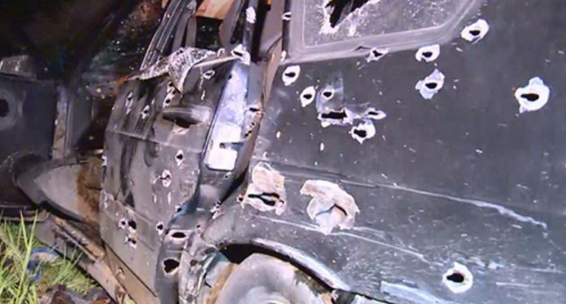 Car body perforated by bullet holes. Photo: http://nac.gov.ru/kontrterroristicheskie-operacii/v-dagestane-neytralizovany-glavar-i-dva-bandit-0.html Car body perforated by bullet holes. Photo: http://nac.gov.ru/kontrterroristicheskie-operacii/v-dagestane-neytralizovany-glavar-i-dva-bandit-0.html