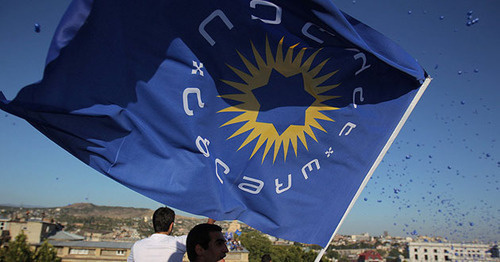 The flag of the "Georgian Dream - Democratic Georgia" Party. Photo: Sputnik/Mikhail Mokrushin The flag of the "Georgian Dream - Democratic Georgia" Party. Photo: Sputnik/Mikhail Mokrushin