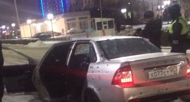 A car shelled during the shootout in Grozny. December 17, 2016. Photo courtesy of an eyewitness