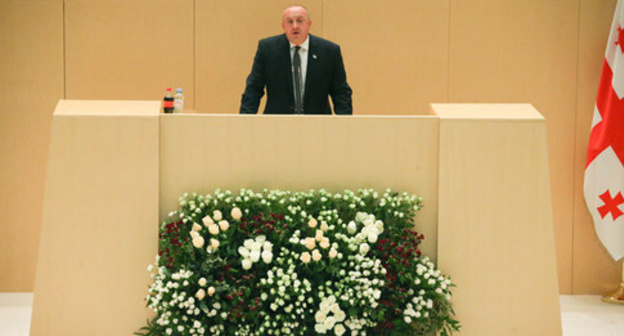 President Giorgi Margvelashvili making an annual report in the Parliament of Georgia. Photo courtesy of the press service of the President of Georgia
