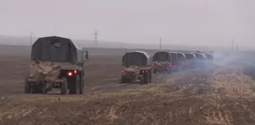 A column of vehicles of the Azerbaijani army. Image made from video posted on the YouTube channel of the Ministry of Defence of Azerbaijan: https://www.youtube.com/watch?v=LvjMoRKDkQc A column of vehicles of the Azerbaijani army. Image made from video posted on the YouTube channel of the Ministry of Defence of Azerbaijan: https://www.youtube.com/watch?v=LvjMoRKDkQc