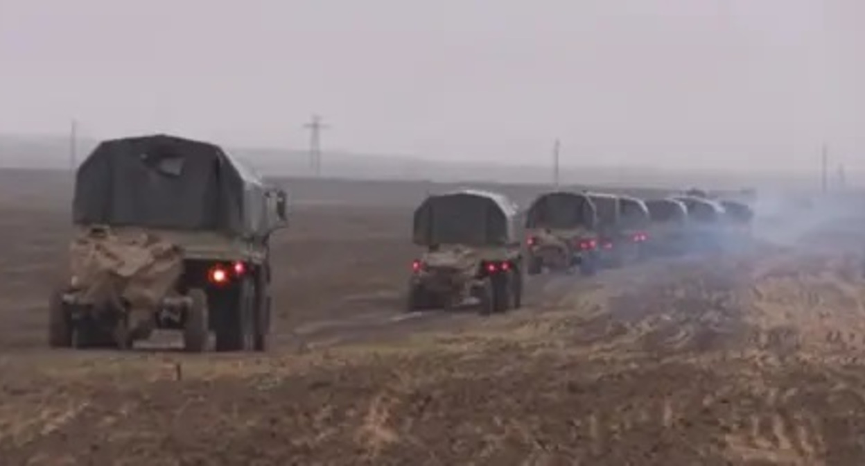 A column of vehicles of the Azerbaijani army. Image made from video posted on the YouTube channel of the Ministry of Defence of Azerbaijan: https://www.youtube.com/watch?v=LvjMoRKDkQc A column of vehicles of the Azerbaijani army. Image made from video posted on the YouTube channel of the Ministry of Defence of Azerbaijan: https://www.youtube.com/watch?v=LvjMoRKDkQc