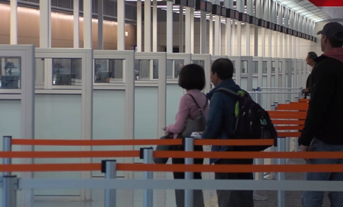 A queue for border control. Screenshot from the video posted on the ICTN YouTube channel https://youtu.be/o-k_mDNaTjo A queue for border control. Screenshot from the video posted on the ICTN YouTube channel https://youtu.be/o-k_mDNaTjo