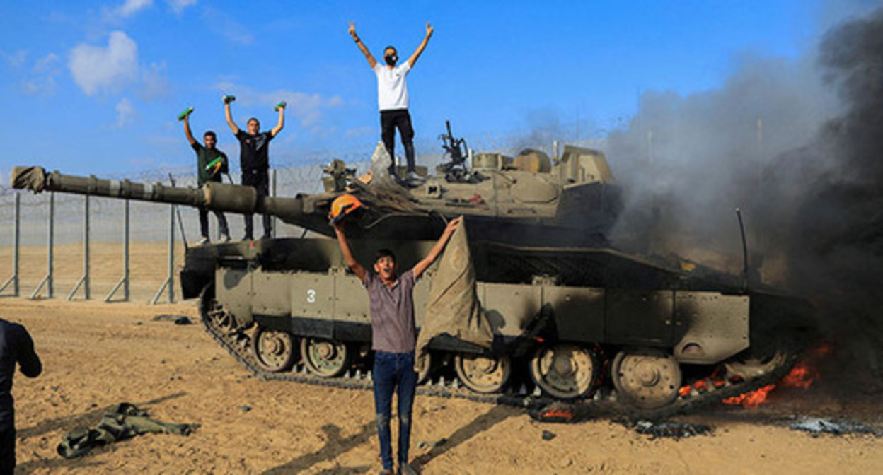 Israeli-Palestinian conflict. Screenshot of the video https://www.rbc.ru/politics/07/10/2023/652101739a79477ea5804315 Israeli-Palestinian conflict. Screenshot of the video https://www.rbc.ru/politics/07/10/2023/652101739a79477ea5804315