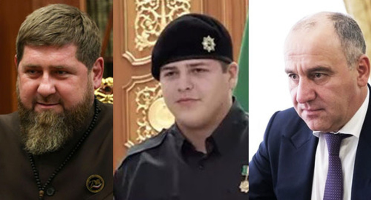 Ramzan Kadyrov, Adam Kadyrov and Rashid Temrezov (from left to right). Photo: press service of the Chechen government, collage by the "Caucasian Knot." Photo: Kremlin.ru, press service of the Russian Presidential Envoy in the North Caucasus Federal District SKFO.gov.ru Ramzan Kadyrov, Adam Kadyrov and Rashid Temrezov (from left to right). Photo: press service of the Chechen government, collage by the "Caucasian Knot." Photo: Kremlin.ru, press service of the Russian Presidential Envoy in the North Caucasus Federal District SKFO.gov.ru
