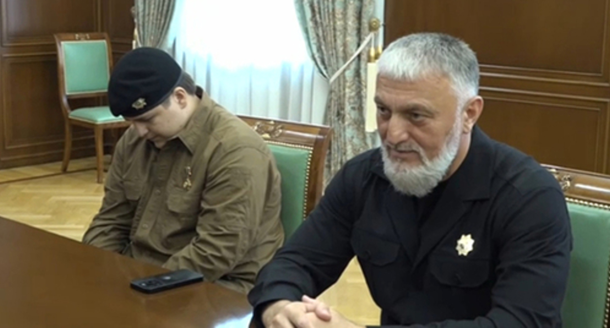 Adam Kadyrov (on the left) and Adam Delimkhanov. Screenshot of the video https://t.me/Kokov_Kazbek/3087 Adam Kadyrov (on the left) and Adam Delimkhanov. Screenshot of the video https://t.me/Kokov_Kazbek/3087