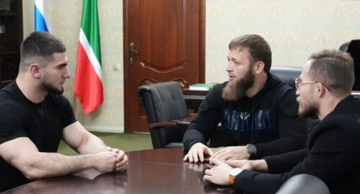 Askhab Tamaev, Isa Ibragimov and Arbi Emiev (from left to right). Photo from Ibragimov's Telegram channel Askhab Tamaev, Isa Ibragimov and Arbi Emiev (from left to right). Photo from Ibragimov's Telegram channel
