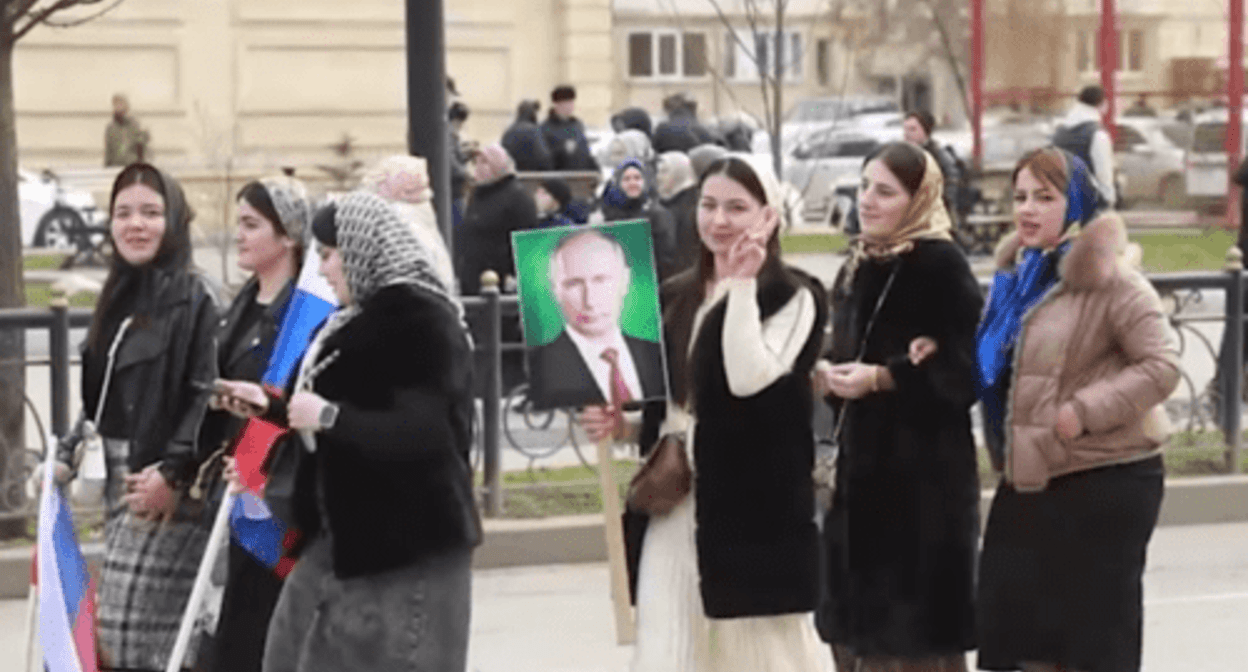 Participants of a rally in support of Putin. Screenshot of the video posted on Ramzan Kadyrov's Telegram channel on March 10, 2024 https://t.me/RKadyrov_95/4579 Participants of a rally in support of Putin. Screenshot of the video posted on Ramzan Kadyrov's Telegram channel on March 10, 2024 https://t.me/RKadyrov_95/4579