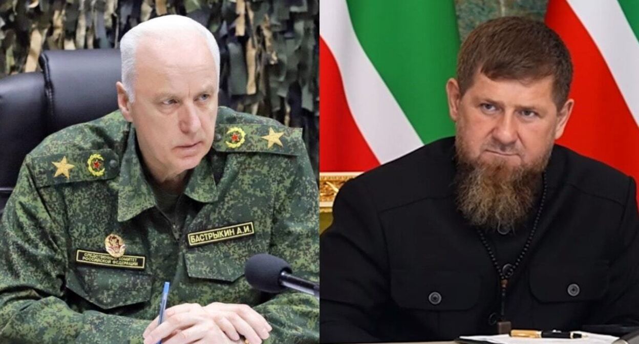 Alexander Bastrykin (left) and Ramzan Kadyrov. Collage by the "Caucasian Knot". Screenshot of a photo: https://t.me/sledcom_press/14470, https://t.me/RKadyrov_95/4904 Alexander Bastrykin (left) and Ramzan Kadyrov. Collage by the "Caucasian Knot". Screenshot of a photo: https://t.me/sledcom_press/14470, https://t.me/RKadyrov_95/4904