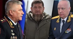 Vladimir Kolokoltsev, Ramzan Kadyrov and Alexander Bastrykin. Collage by the "Caucasian Knot". Photo: http://kremlin.ru Screenshot of a video: https://t.me/RKadyrov_95