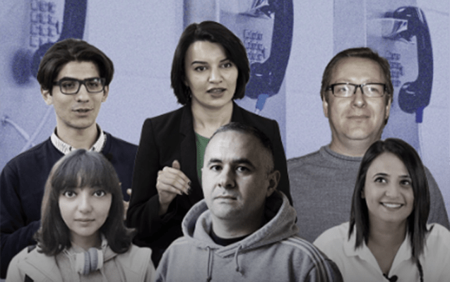 Journalists of the “Abzas Media” outlet. Photo: Musavat https://musavat.com/news/abzas-media-ve-toplum-tv-isinde-yeni-faktlar_1062539.html?d=1