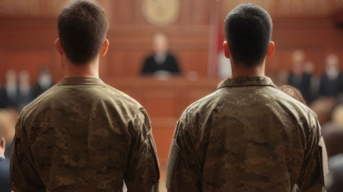 Military servicemen in a court. Picture made in Copilot by the "Caucasian Knot"