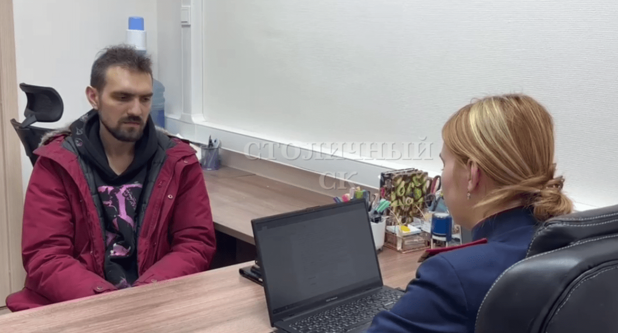 Artemy Ostanin during his interrogation. Screenshot of a video posted on the Telegram channel "Stolichniy SK" on March 18 https://t.me/skmoscowgsu/4494