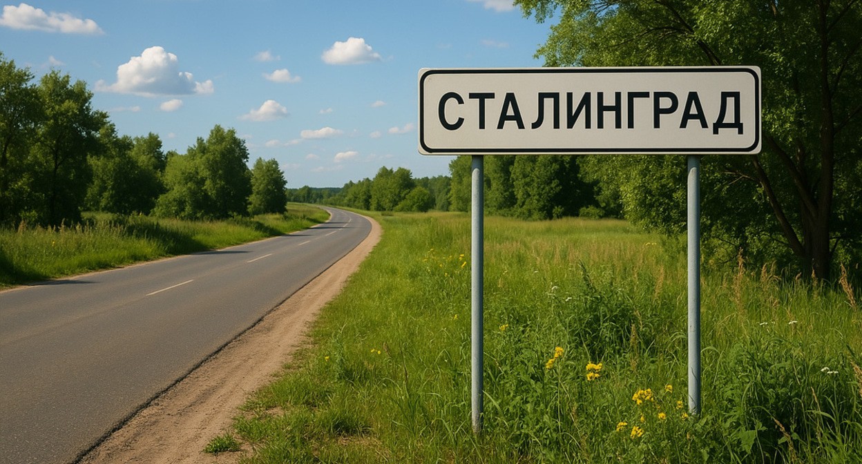 Stalingrad road sign. Illustration created by the “Caucasian Knot” using AI in the Copilot software.
Stalingrad road sign. Illustration created by the “Caucasian Knot” using AI in the Copilot software.