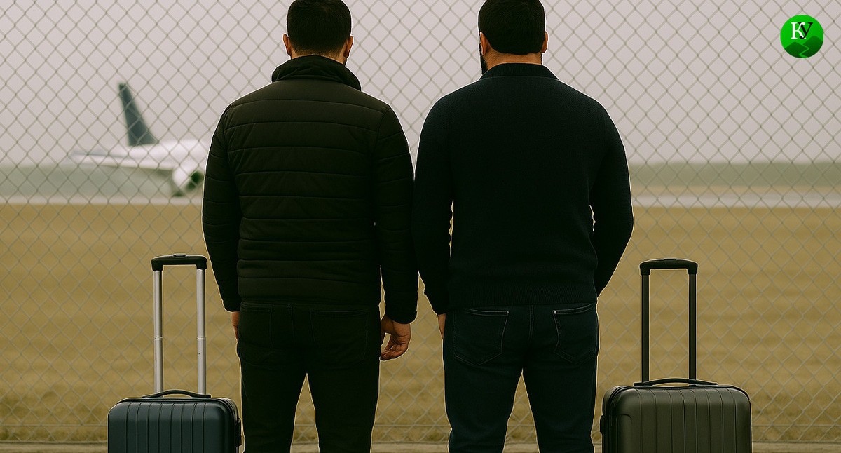 The men at the airport. Illustration created by the “Caucasian Knot” using AI in the Copilot software. The men at the airport. Illustration created by the “Caucasian Knot” using AI in the Copilot software.