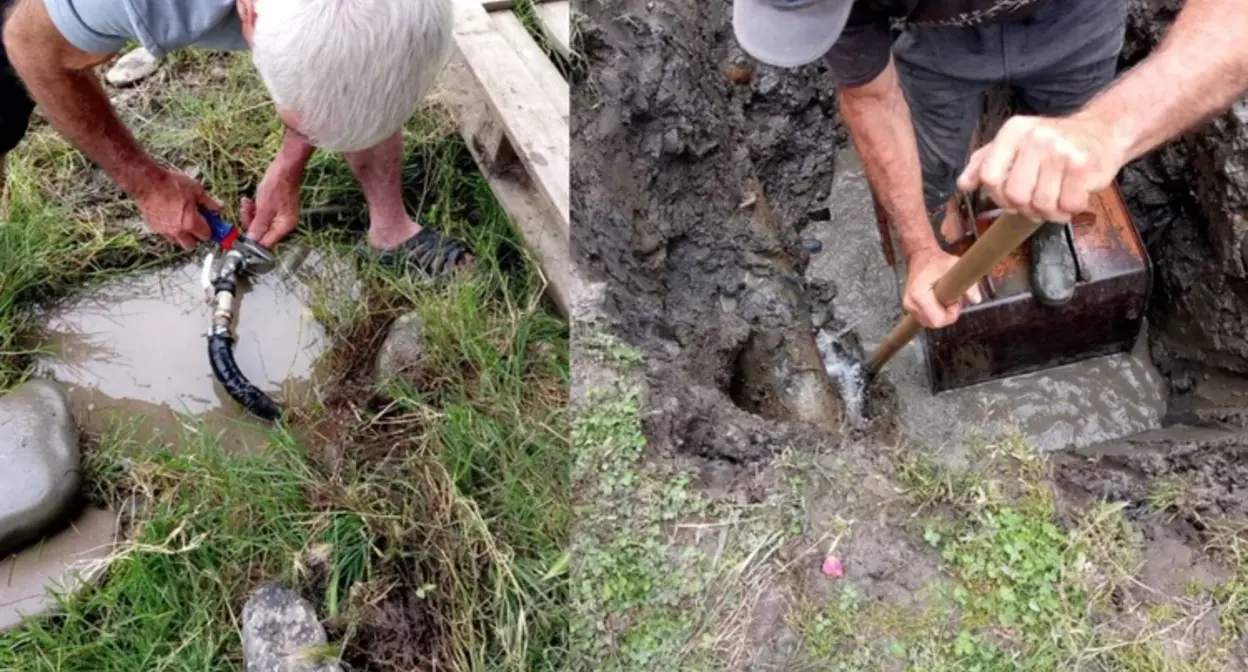 Water main repair in Magaramkent village. Photo: Magaramkent district administration

