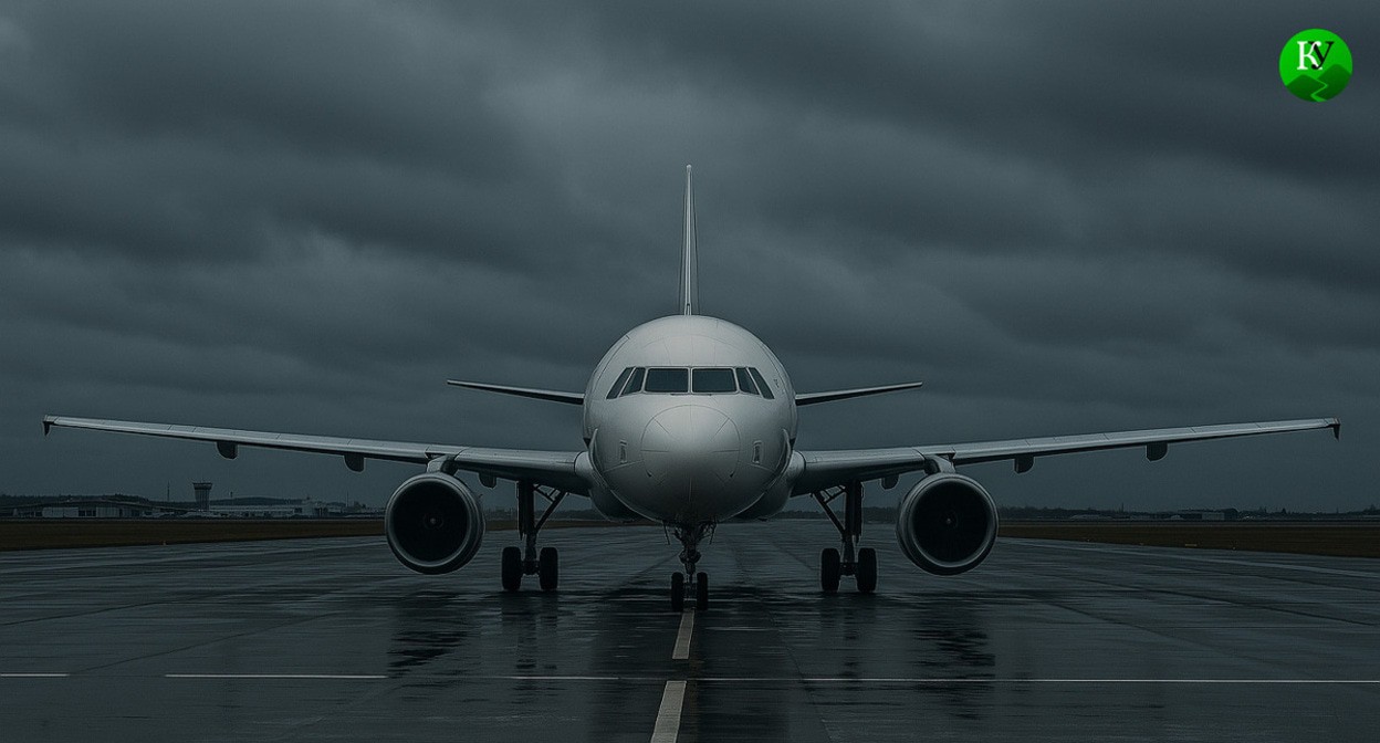 Airplane at the airport. Illustration created by "Caucasian Knot" with the help of AI in the Copilot program