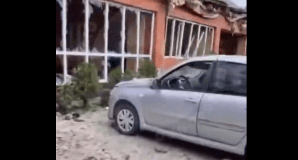 House in Nizhniye Achaluki damaged after UAV crash. Still frame from video "Fortanga" from 26.07.25, https://t.me/fortangaorg/20178.