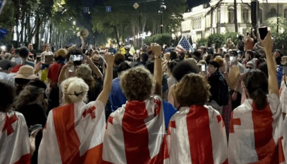 Participants of the action in Tbilisi. Screenshot of the photo Publika from 30.07.25, https://www.facebook.com/photo?fbid=1510018690397676&set=a.715406393192247 (the activities of the Meta company, which owns the social network, are prohibited in Russia).