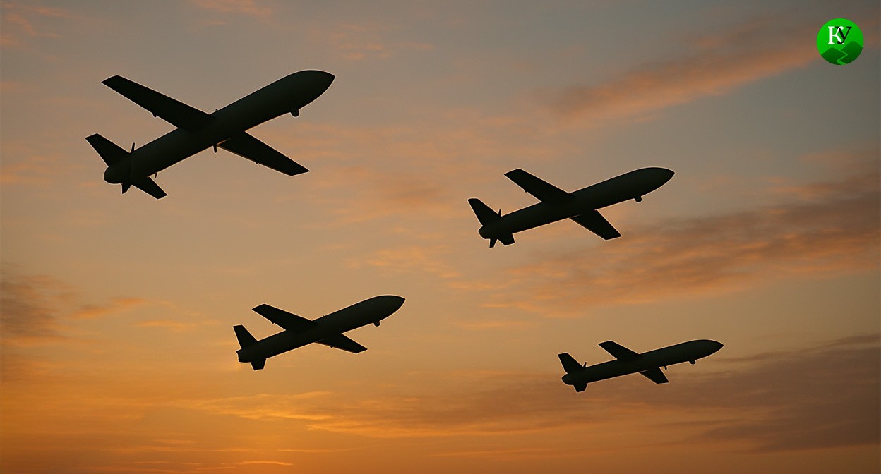 UAV in the sky. Illustration created by "Caucasian Knot" with the help of AI in the Copilot program
