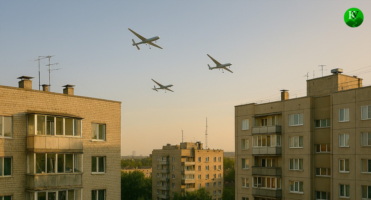 UAV over the city. Illustration created by "Caucasian Knot" using AI in the Copilot program