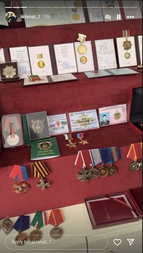 A fragment of the awards collection. Screenshot from Zamid Chalayev's Instagram story**
