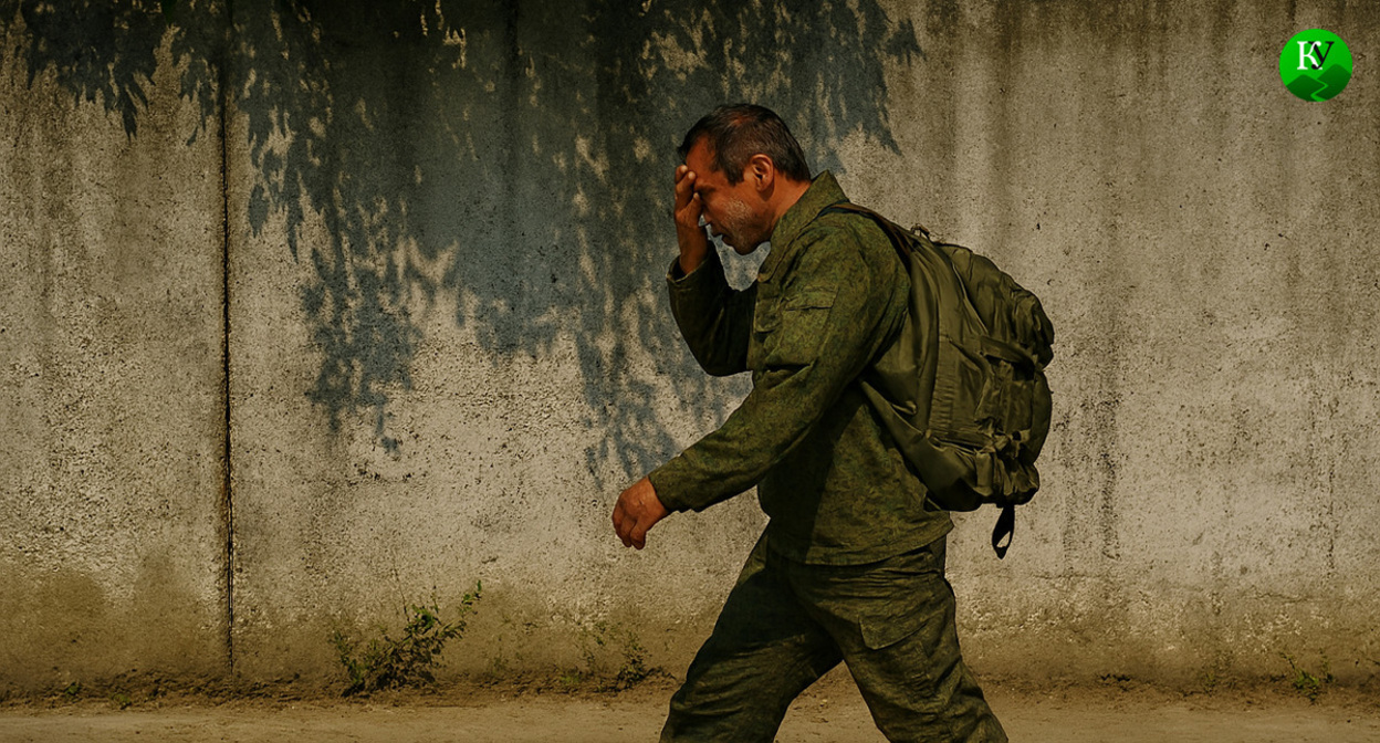 A soldier leaves his unit. Illustration created by Caucasian Knot using AI in the Copilot program.