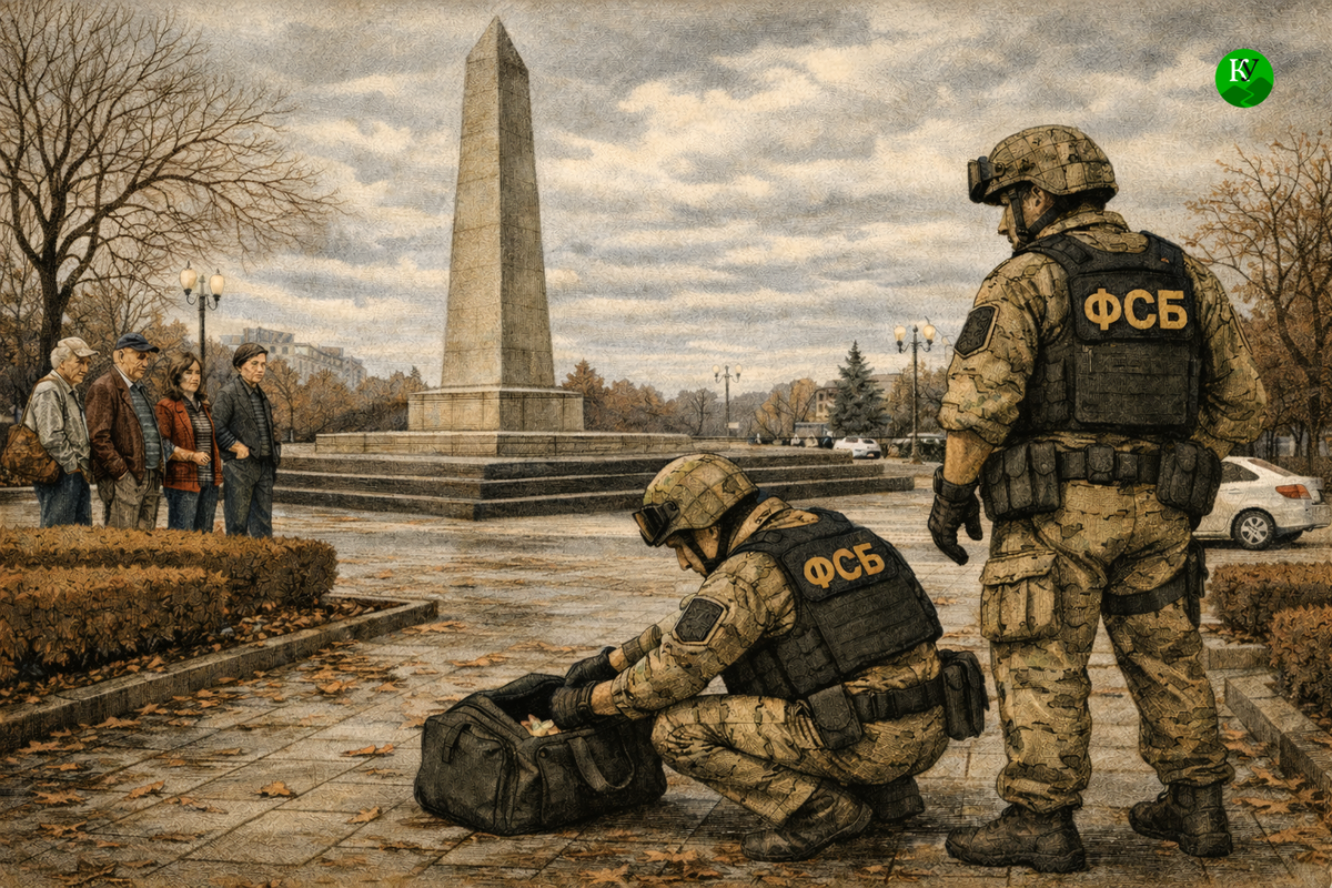 A bag in the square. Illustration created by the "Caucasian Knot" using AI in the ChatGPT program.