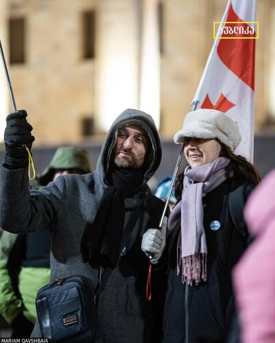 Supporters of European integration at a protest in Tbilisi on the 414th day of protests. Photo: Tabula / Facebook