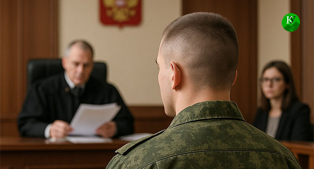 A serviceman in a courtroom. Illustration by the "Caucasian Knot" AI program Copilot.
