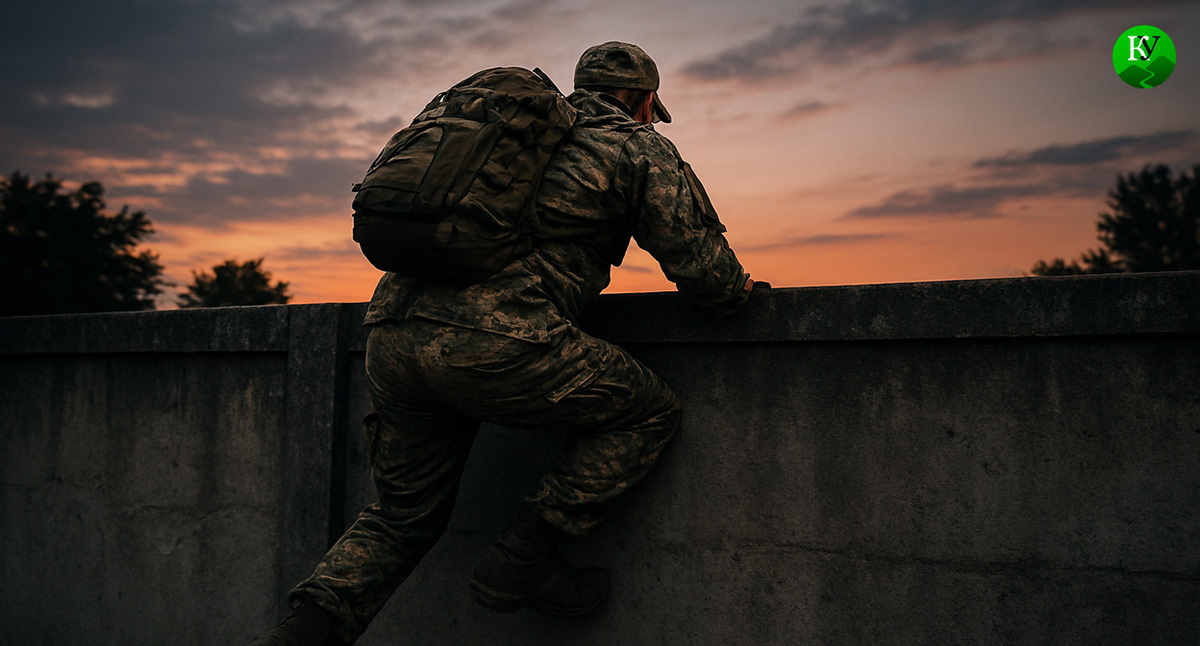 A soldier leaves his unit. Illustration created by Caucasian Knot using AI in the Copilot program.