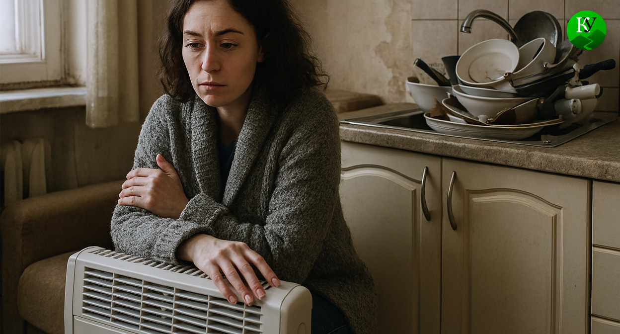 A girl by a heater. Illustration created by the Caucasian Knot using AI in the Copilot program.