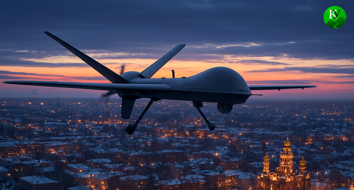 A UAV in flight. Illustration created by the Caucasian Knot using AI in the Copilot program.