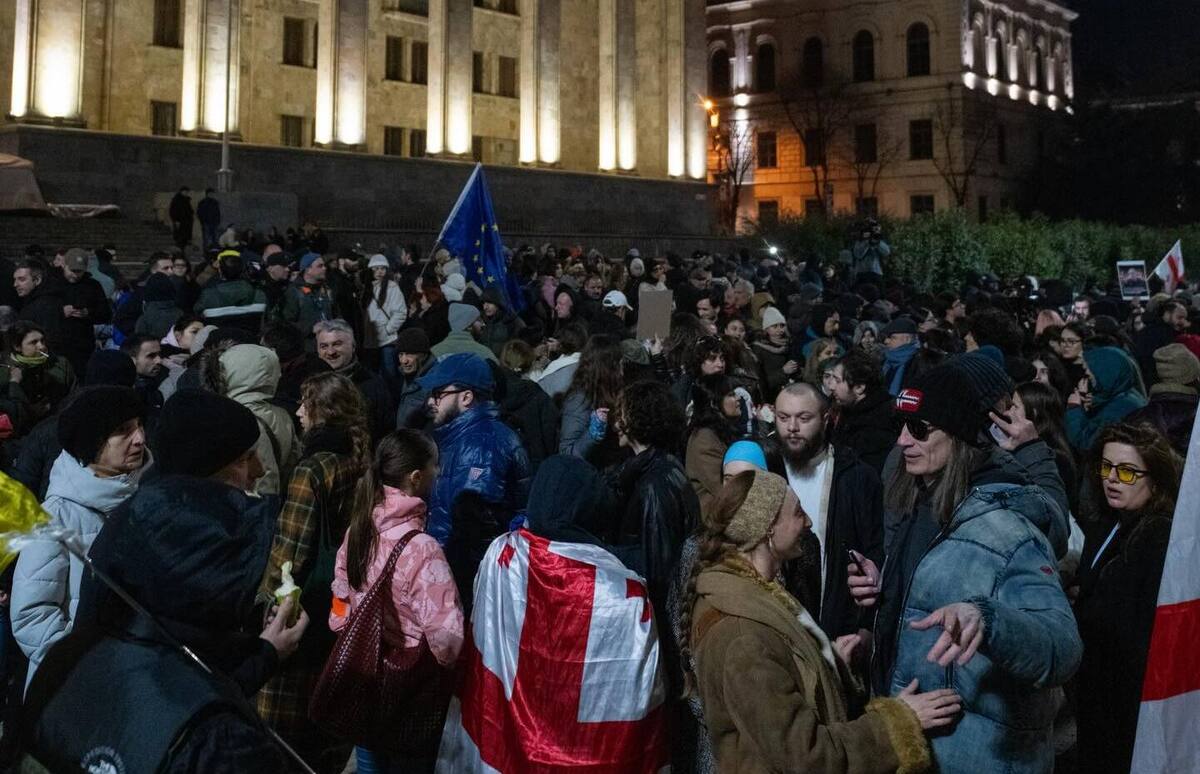 Participants of the rally on Rustaveli Avenue, February 12, 2026. Photo: Nino Kikvadze / Publika