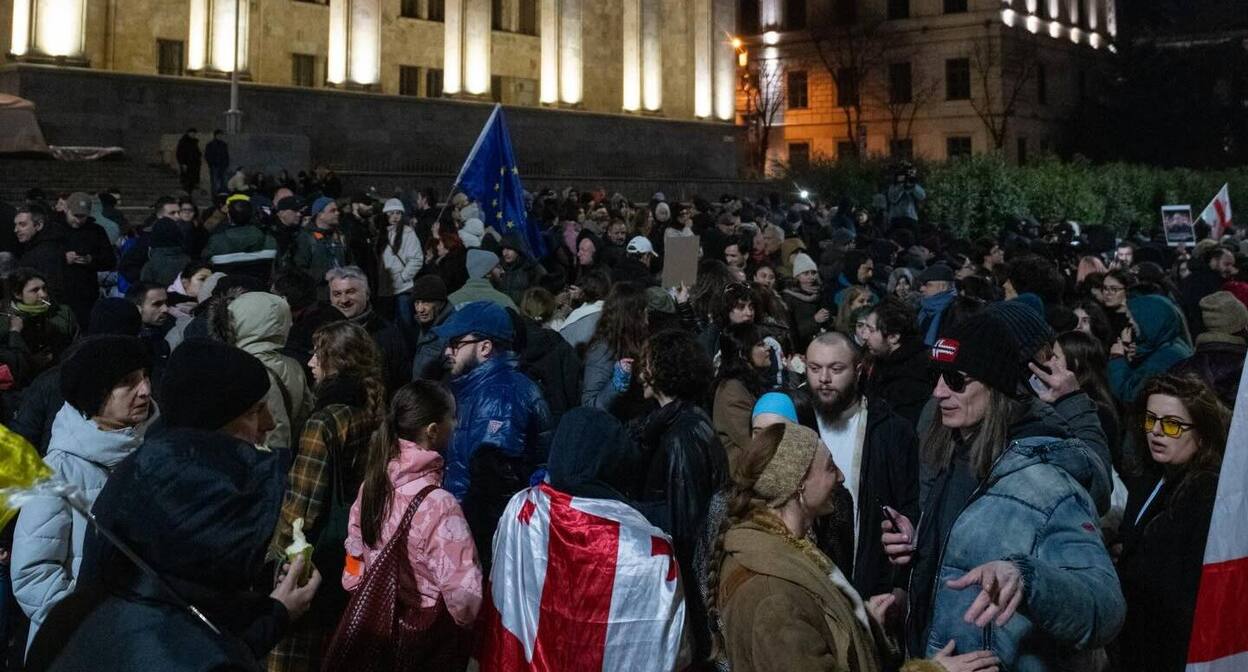 Participants of the rally on Rustaveli Avenue, February 12, 2026. Photo: Nino Kikvadze / Publika