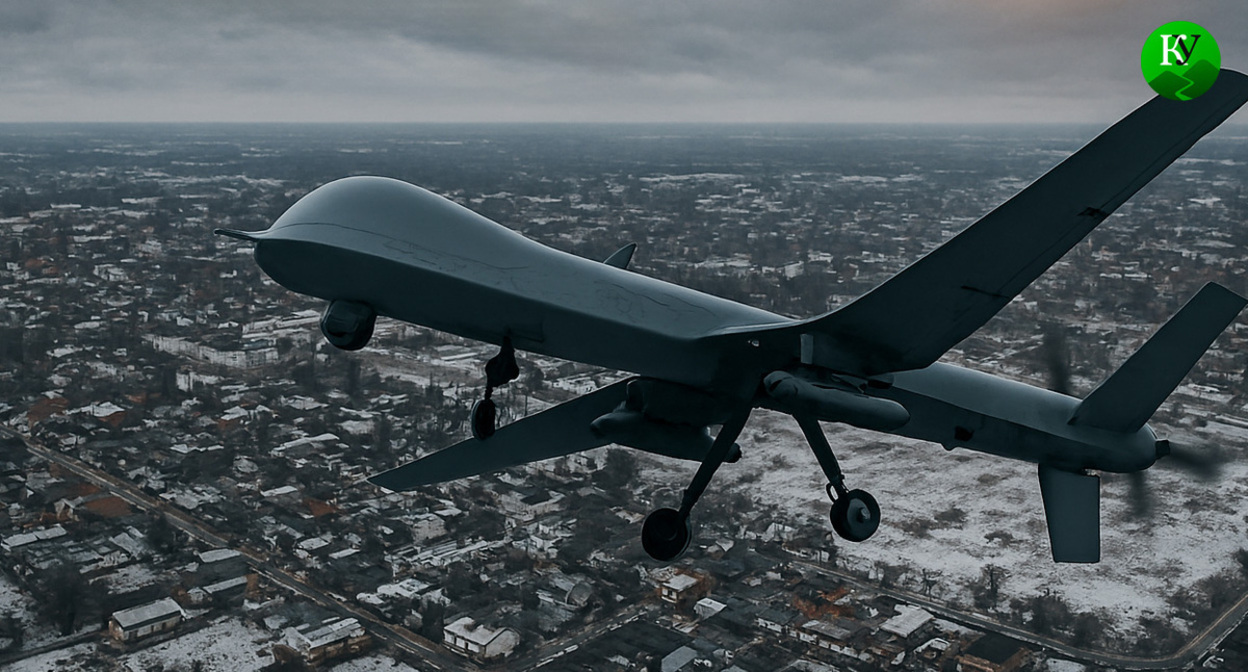 A UAV in flight. Illustration created by the Caucasian Knot using AI in the Copilot program.