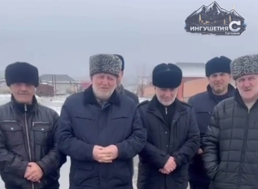 A still from a video message from Sagopshi residents to Kalimatov. Photo: News_Ingushetii Official / Telegram channel A still from a video message from Sagopshi residents to Kalimatov. Photo: News_Ingushetii Official / Telegram channel