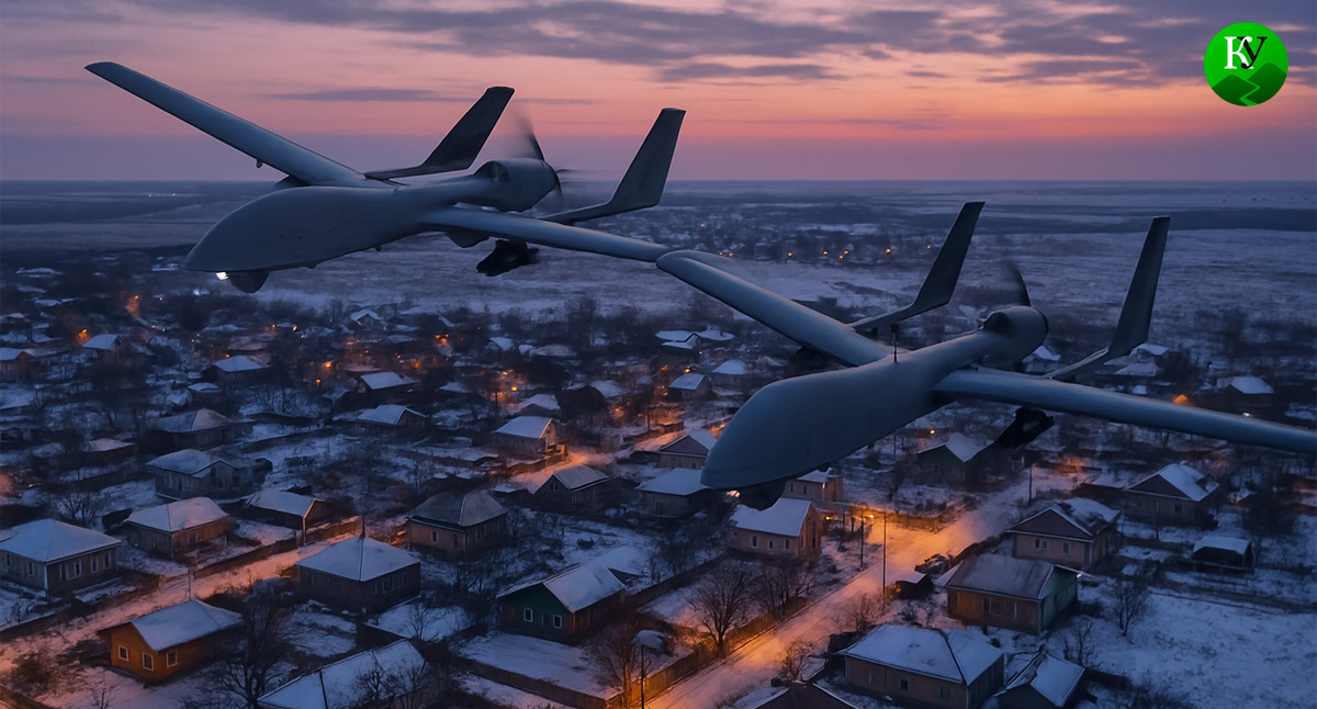 A UAV in flight. Illustration created by the Caucasian Knot using AI in the Copilot program.