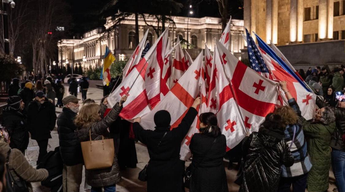 Protesters on Rustaveli Avenue, March 12, 2026. Photo: Mariam Kavshbaia / Publika