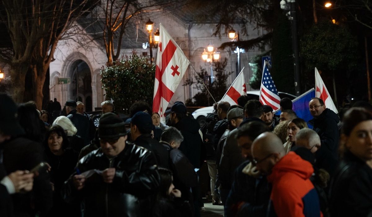 Activists with flags on Rustaveli Avenue. Photo: Khatia Kakhidze / Publika
