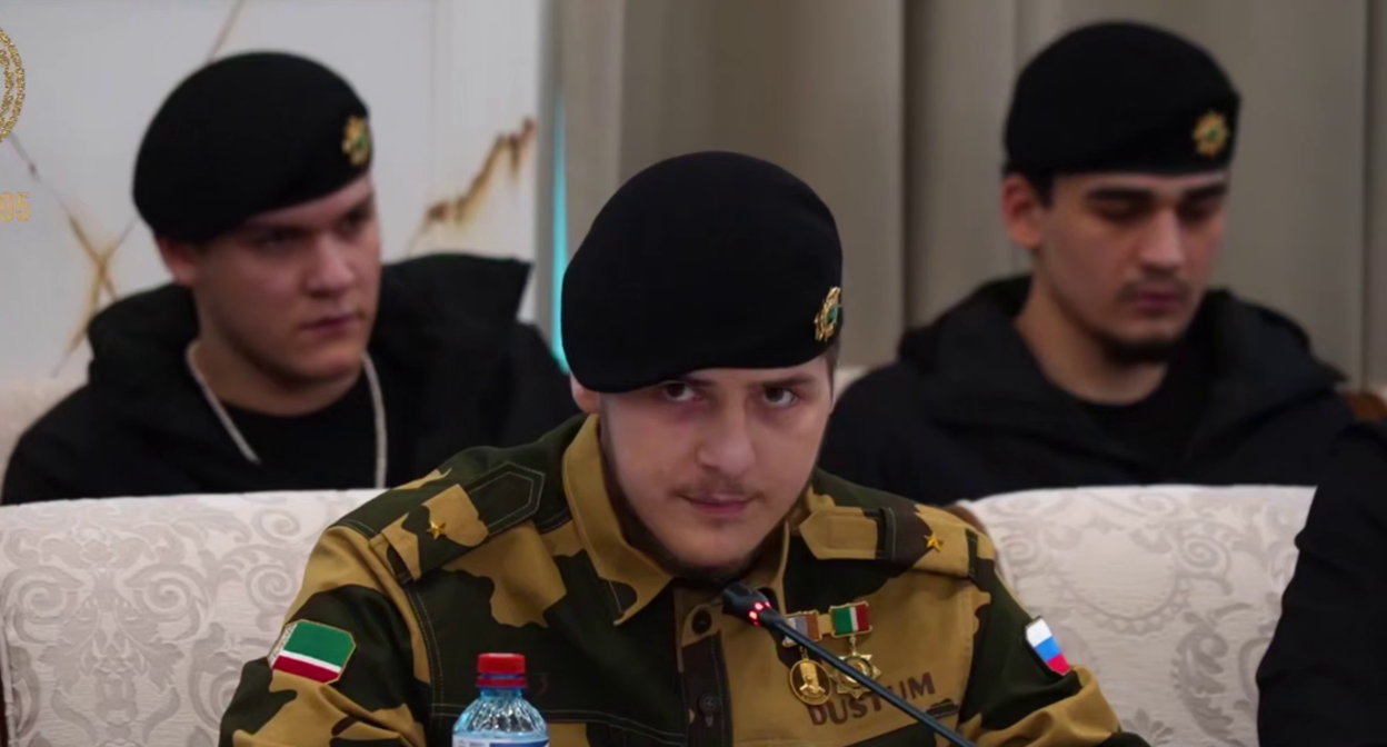 Adam Kadyrov at a meeting. Still from a video from Ramzan Kadyrov's Telegram channel, March 25, 2026, https://t.me/RKadyrov_95/6442